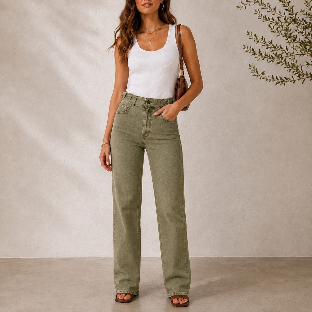 Veronica Beard | NWT Crosbie Waist Tab Wide Leg Jeans Stone Army | Size 28